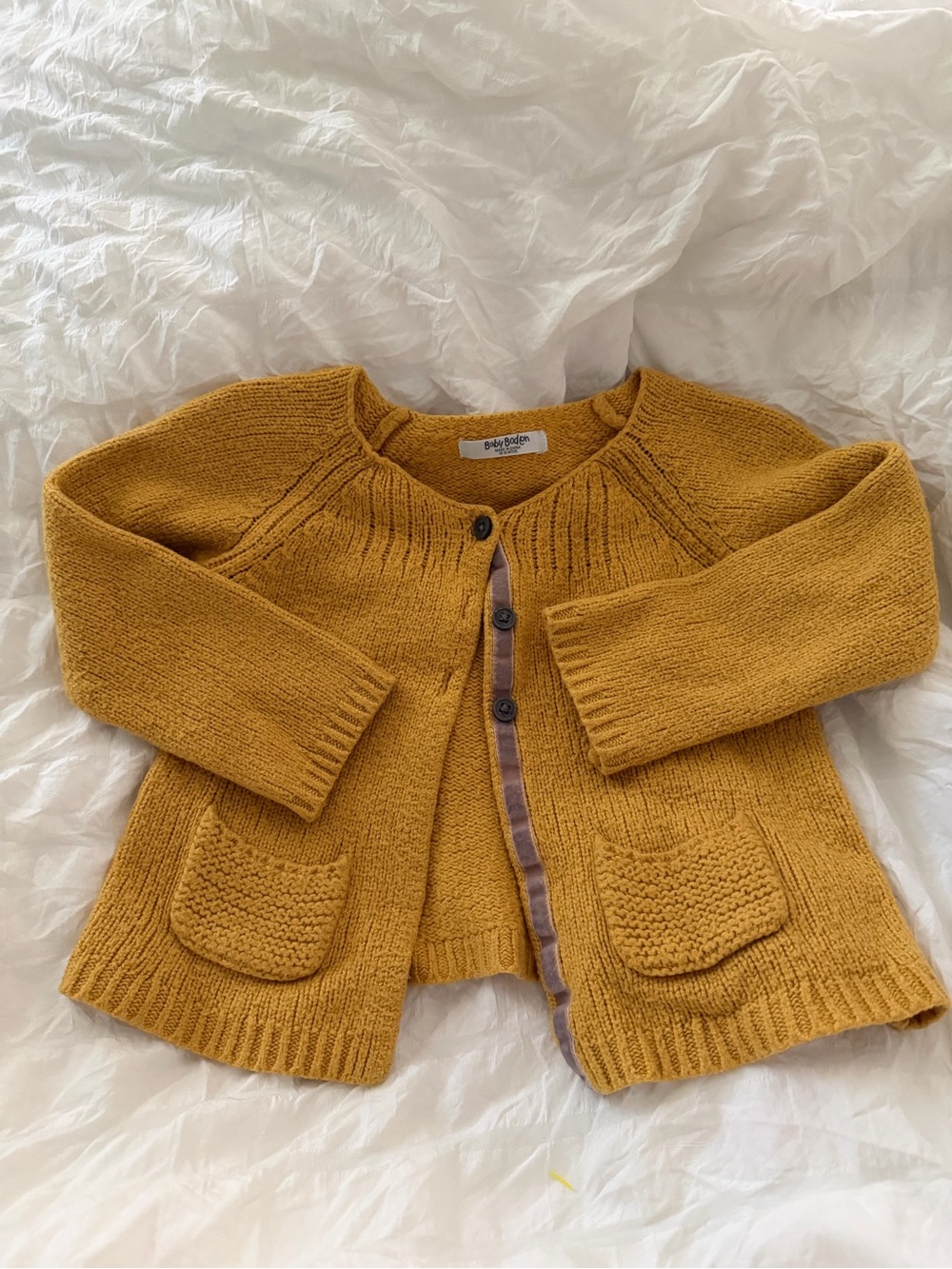 Baby Boden Mustard Yellow Knit Button Cardigan